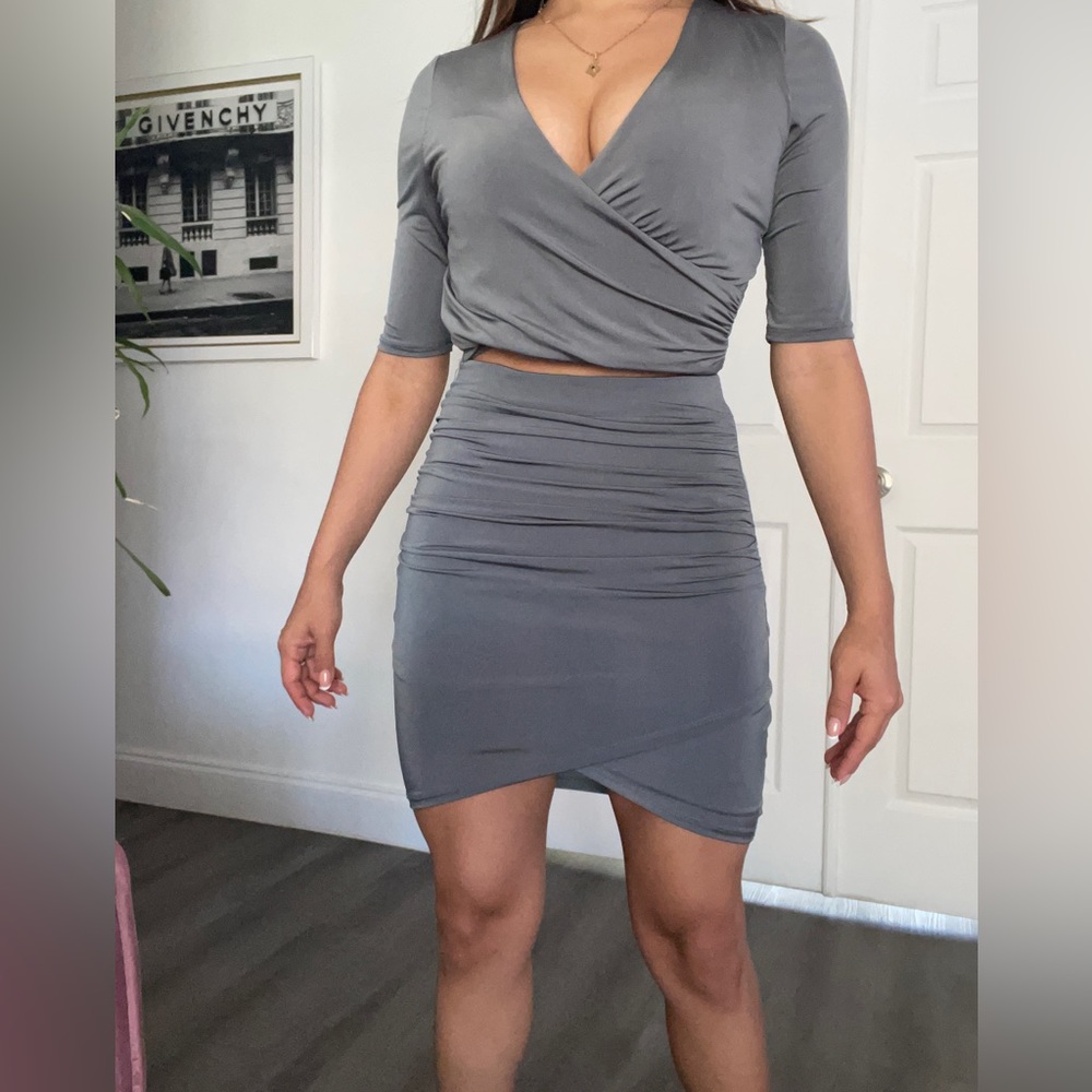 Grey 2 piece skirt set